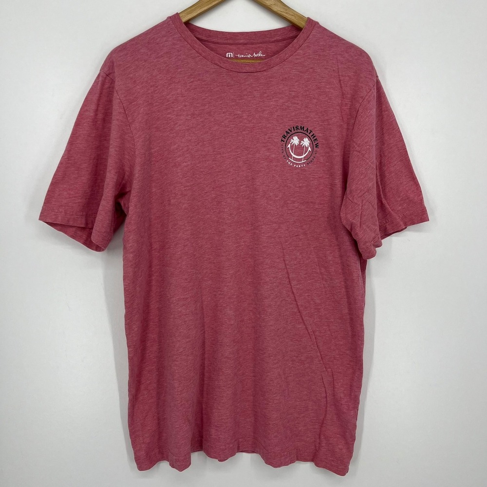 Travis Mathew Mens Pima Cotton Graphic T-Shirt Heather Red Palm Tree Size Large